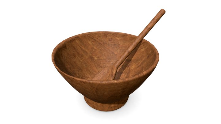 Realistic Wooden Bowl and Spoon 3D Model