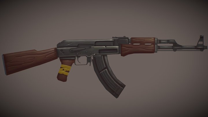 Low Poly Hand Painted Ak-47 3D Model