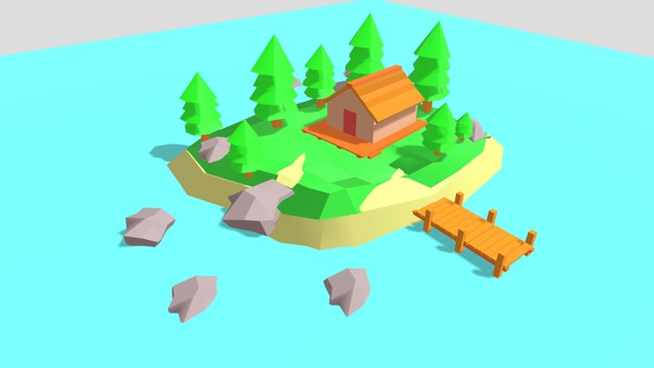 Low-Poly Floating Island 3D Model