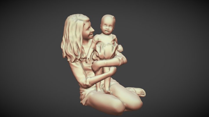 Mujer sentada con niño en brazos. 3D Model