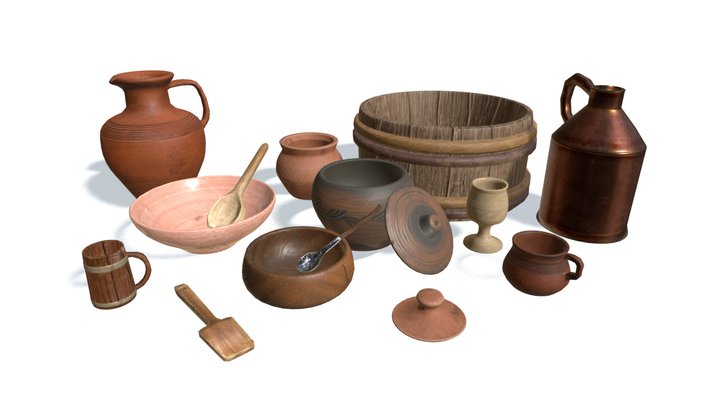 Medieval tableware set #1. 3D Model