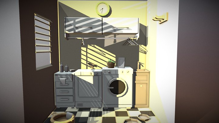 Low Poly Laundry Room Scene 3D Model