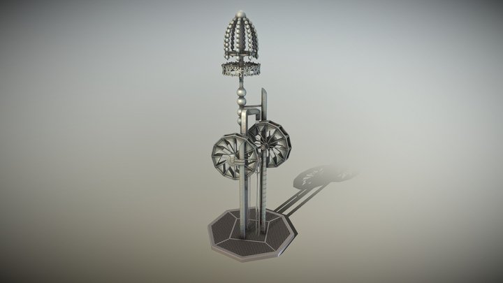 Water Wheels Fountain (Low-Poly Version) 3D Model