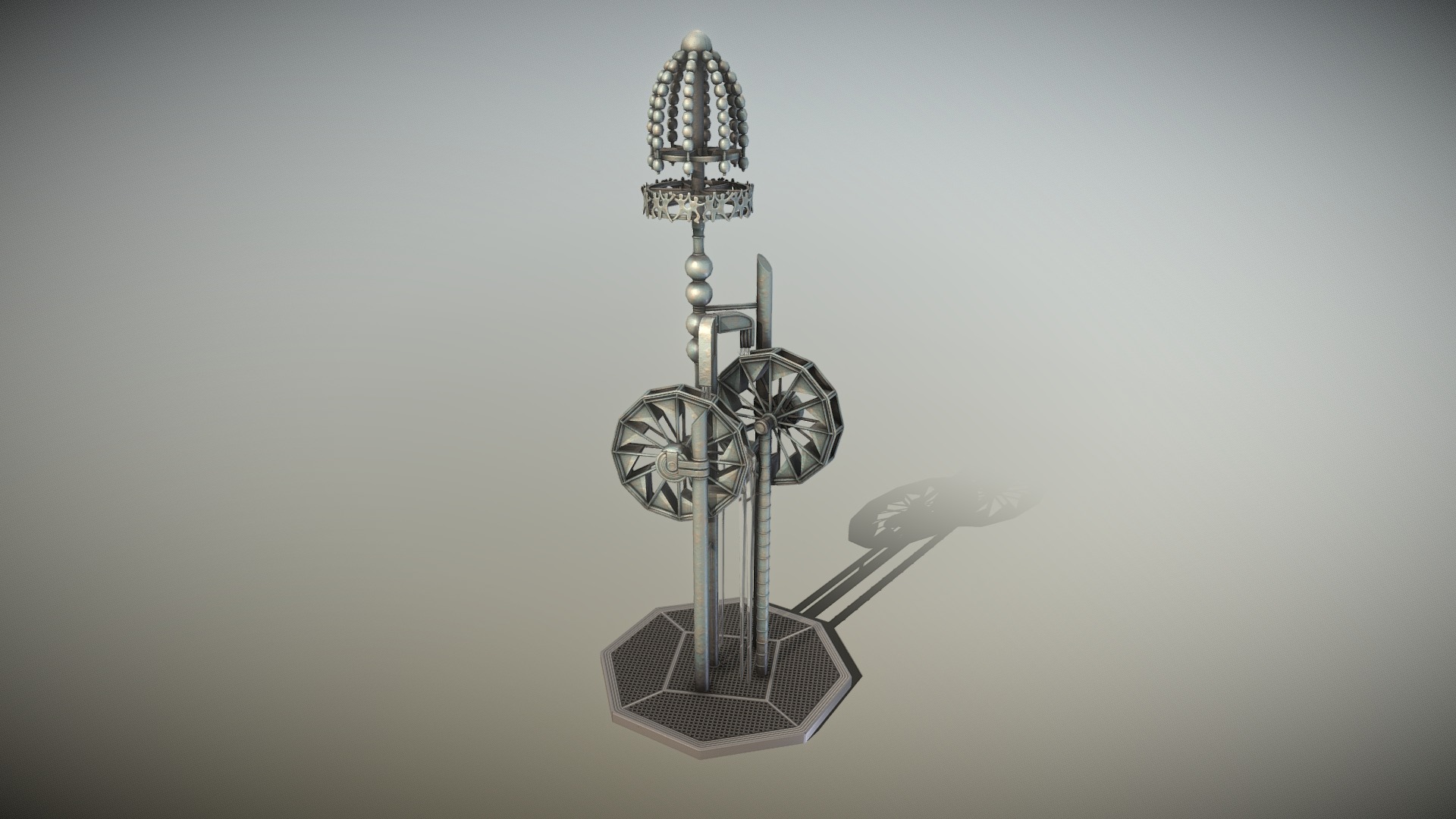 3D model Water Wheels Fountain (Low-Poly Version) - This is a 3D model of the Water Wheels Fountain (Low-Poly Version). The 3D model is about a light bulb with a fan.
