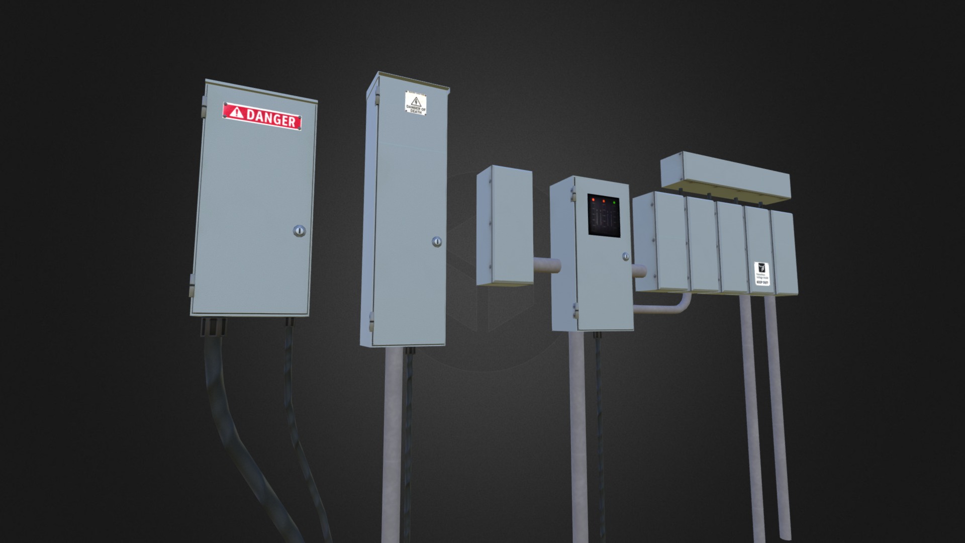 3D model Electrical Control Panel #2 - This is a 3D model of the Electrical Control Panel #2. The 3D model is about several white electrical devices.