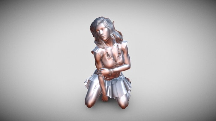 Elf Girl Kneeling 3D Model