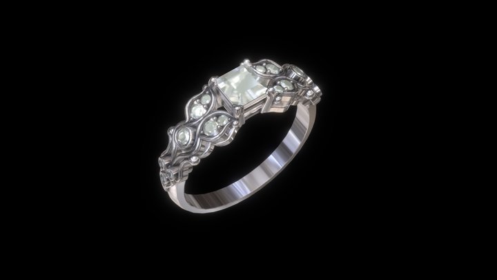 Ring with princess cat diamond 3D Model