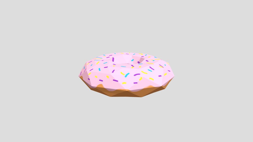 low poly pink glazed sprinkled donut