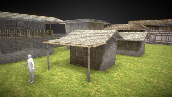 Low-poly Medieval Wooden and Plaster Houses 3D Model