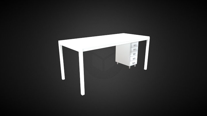 White Desk with Drawers 3D Model