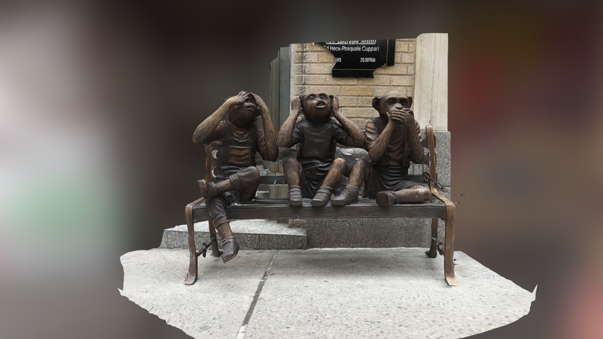 3D model Monkeys chilling - This is a 3D model of the Monkeys chilling. The 3D model is about a group of statues on a bench.