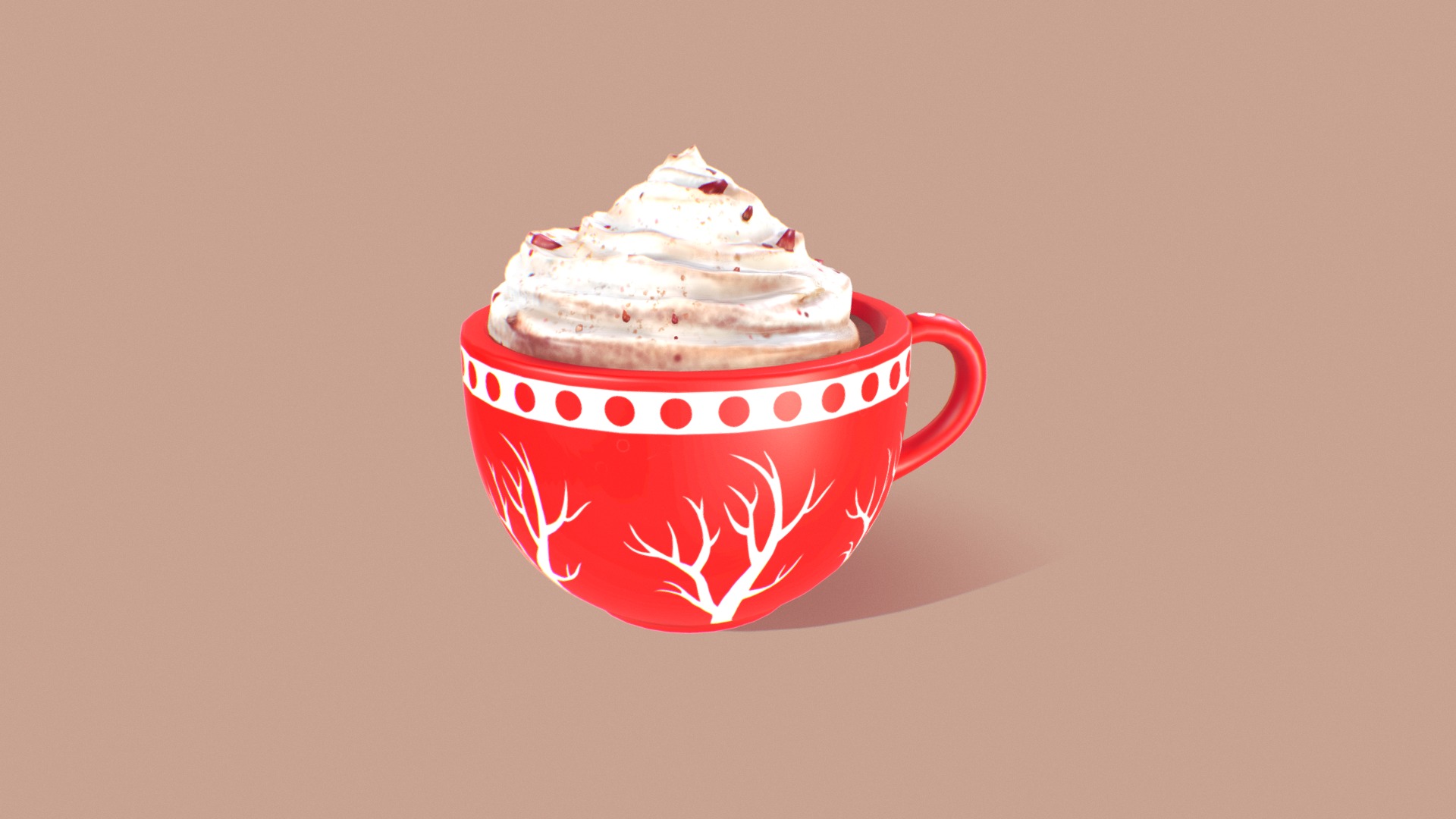 3D model Christmas : Hot Chocolate - This is a 3D model of the Christmas : Hot Chocolate. The 3D model is about a red and white cup with a white substance in it.