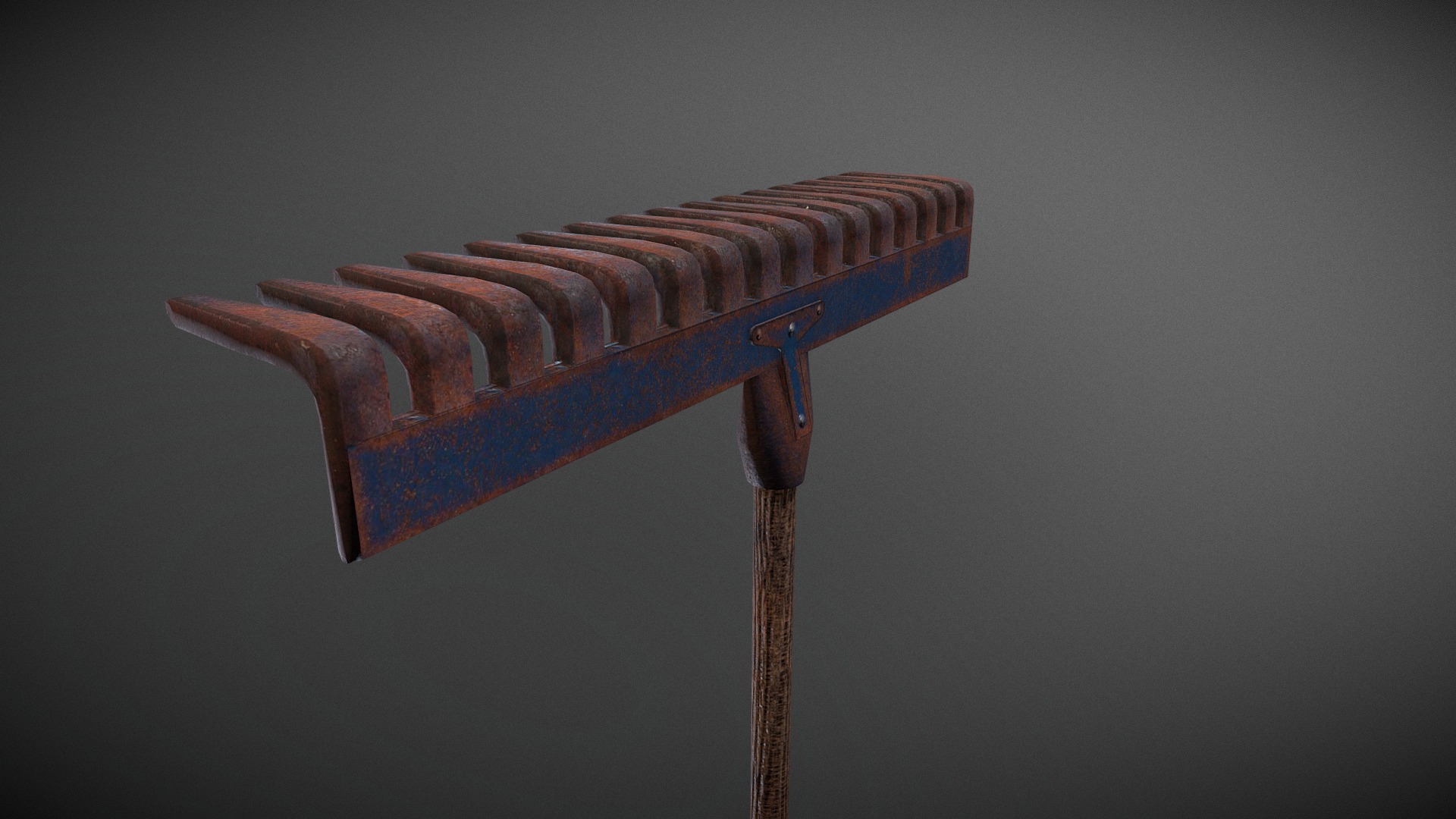 3D model Vintage Rake - This is a 3D model of the Vintage Rake. The 3D model is about a wooden chair with a blue cushion.