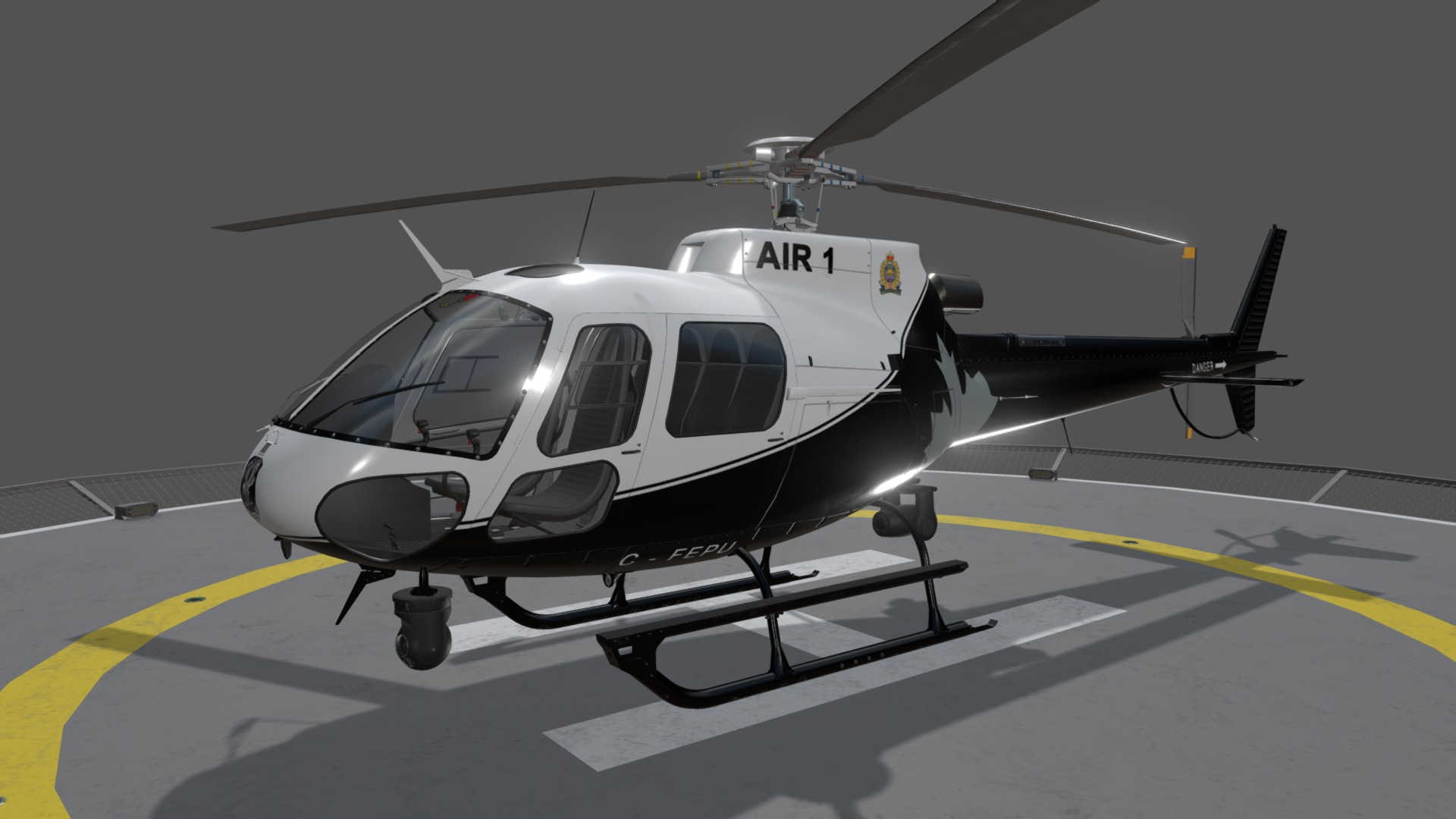 3D model AS-350 Edmonton Police Service Static - This is a 3D model of the AS-350 Edmonton Police Service Static. The 3D model is about a helicopter on a runway.