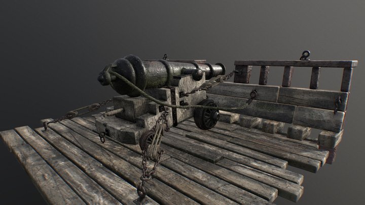 Old Naval Cannon 3D Model