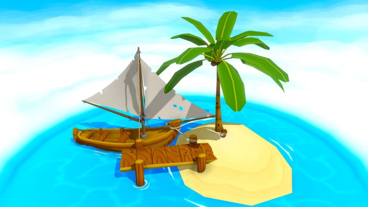 Sailboat and Island 3D Model