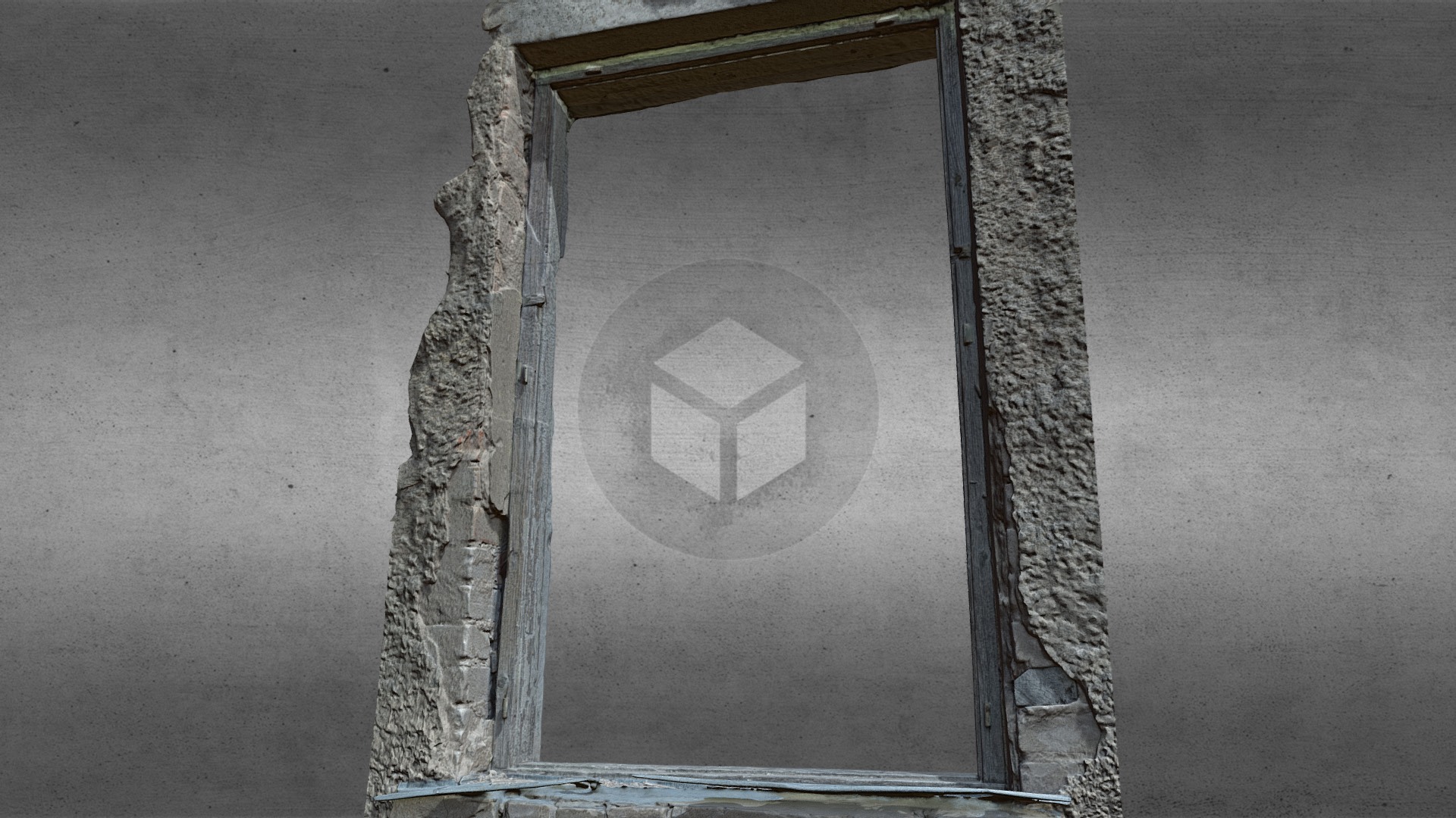 3D model Old Wooden Window Frame - This is a 3D model of the Old Wooden Window Frame. The 3D model is about a close-up of a hole in a wall.