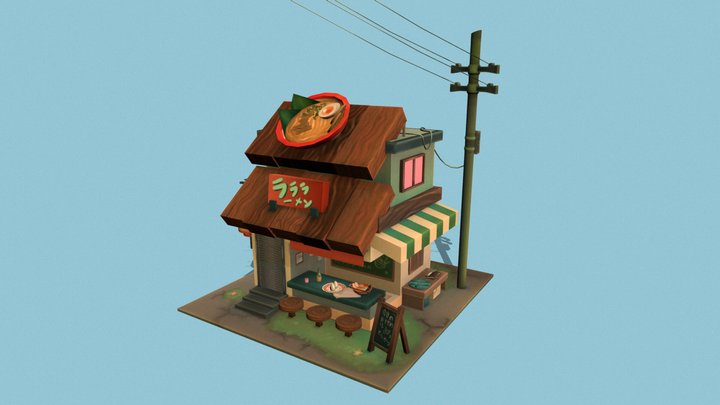 lowpoly ramen shop, handpainted 3D Model