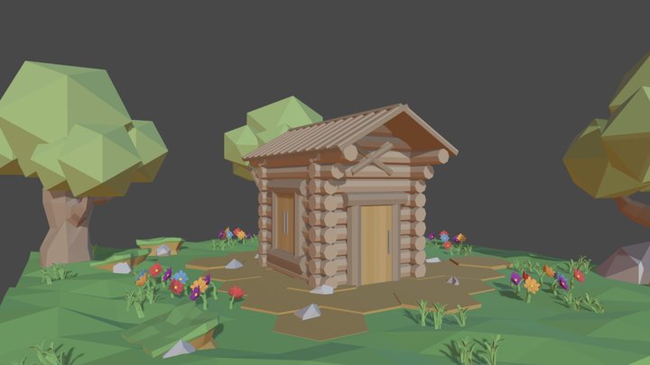 Low Poly Log Cabin 3D Model