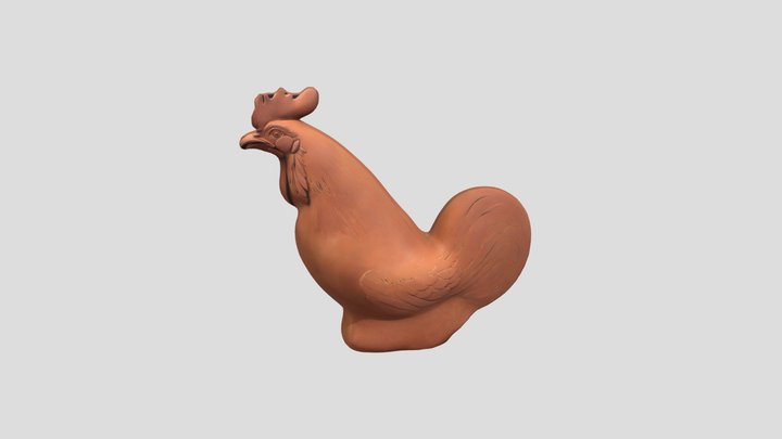 Terracotta Rooster Sculpture 3D Model