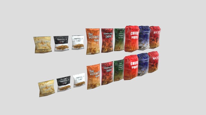 Low Poly Potato Chip Model Pack 3D Model