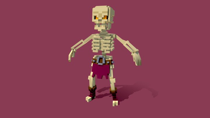 Skeleton Warrior Voxel Art 3D Model