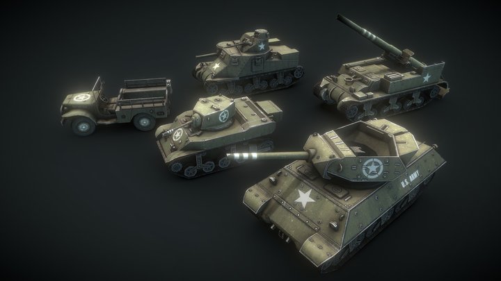WW2 USA Low Poly Tanks #3 3D Model
