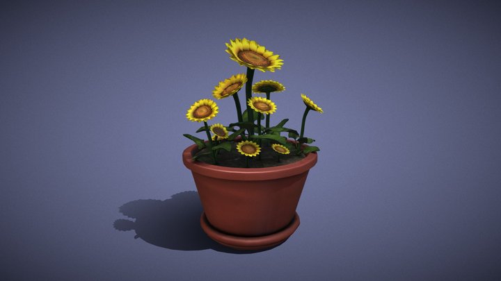 Sunflowers In Red Clay Planter 3D Model