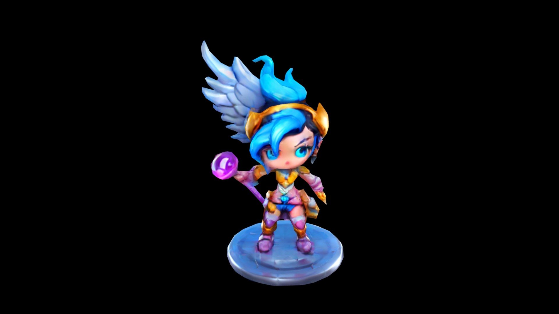 Colorful anime style angel figurine with blue ha - Download Free 3D ...