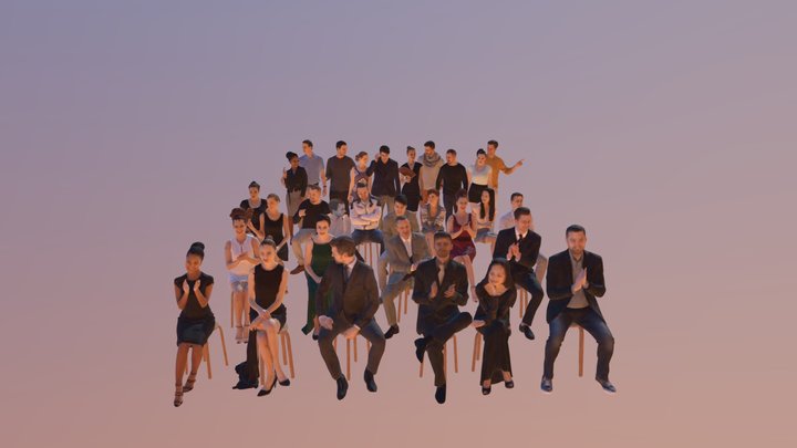 30X Low Poly Sitting Casual Business People 3D Model