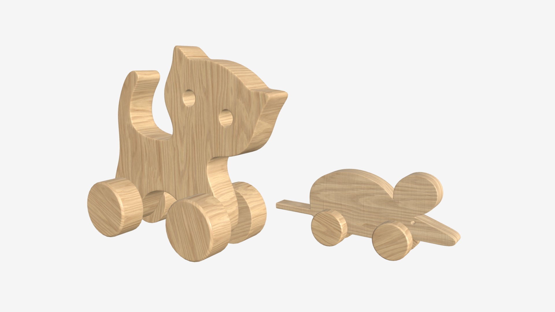3D model Wooden cat and mouse toys - This is a 3D model of the Wooden cat and mouse toys. The 3D model is about a pair of wooden hammers.