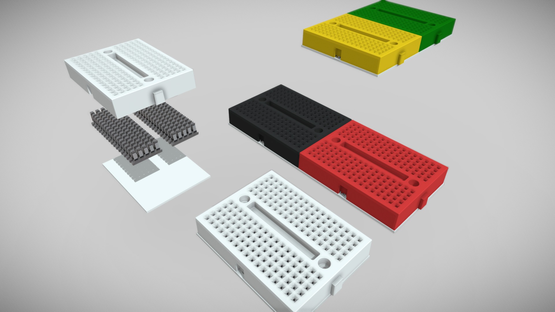 3D model Small Breadboard - This is a 3D model of the Small Breadboard. The 3D model is about several different colored electronic devices.