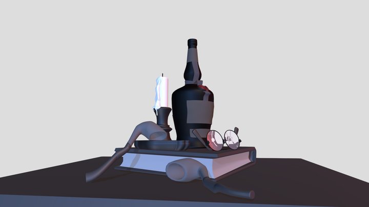 Bottle on a book 3D Model