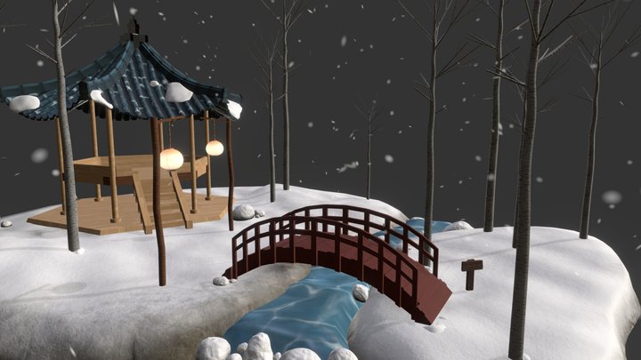 Pavilion Winter Scene 3D Model