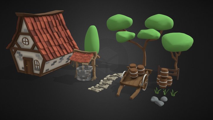 Rustic Low Poly Village Pack – Modelo 3D gratuito STL