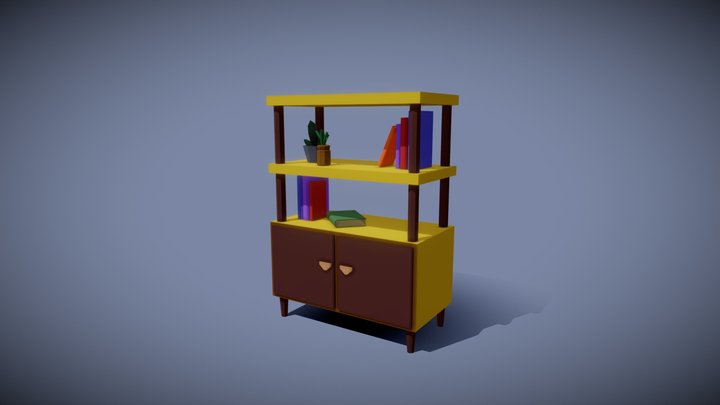 Wardrobe Low Poly(include: books + plants) 3D Model