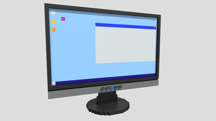 PC Monitor Low Poly Voxel 3D Model