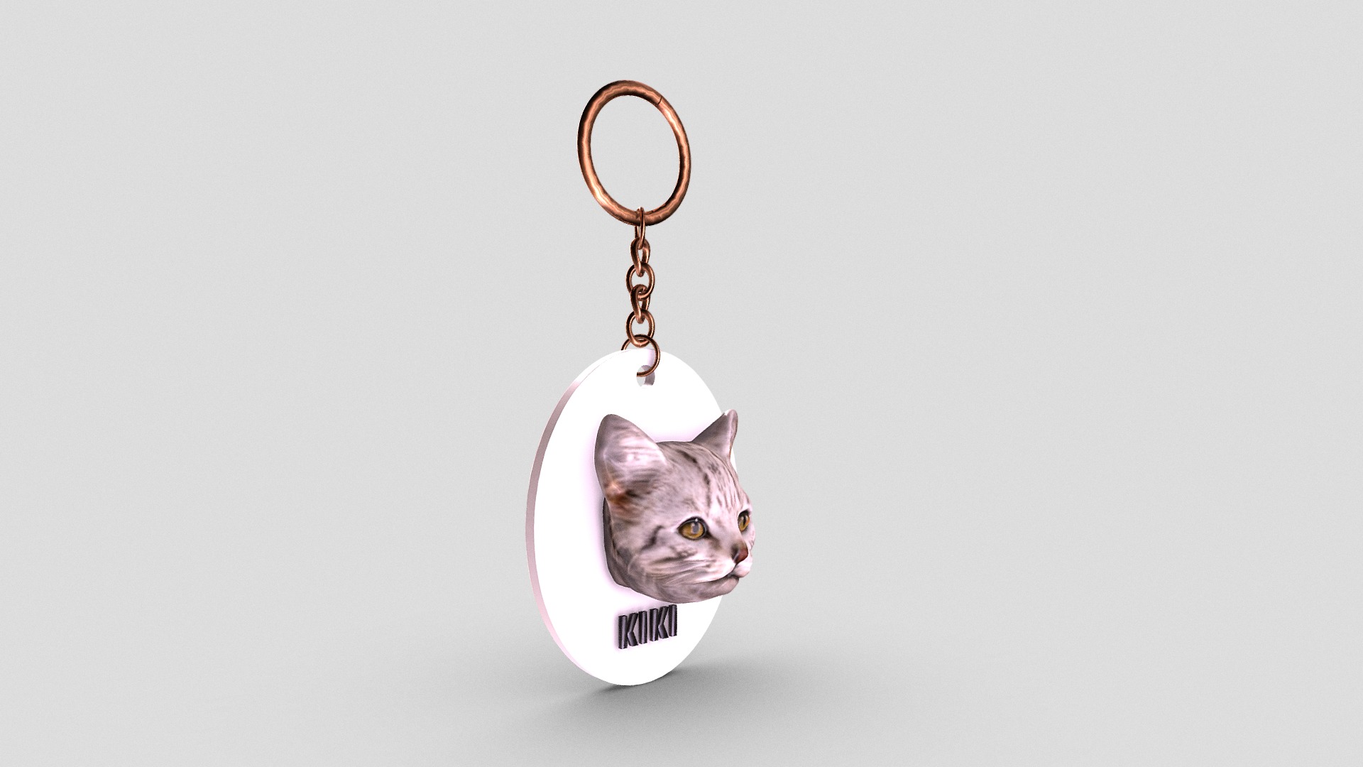 3D model key2 - This is a 3D model of the key2. The 3D model is about a keychain with a cat on it.