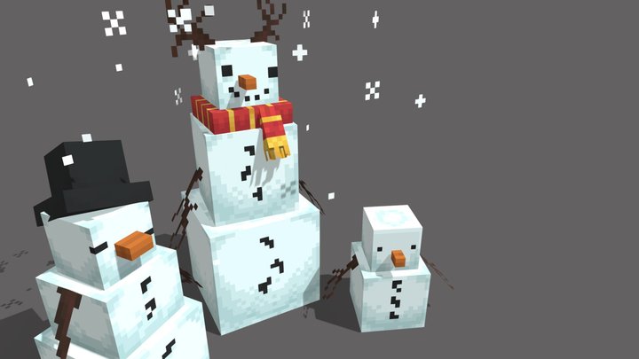 Снеговики падающий снег 3D Model