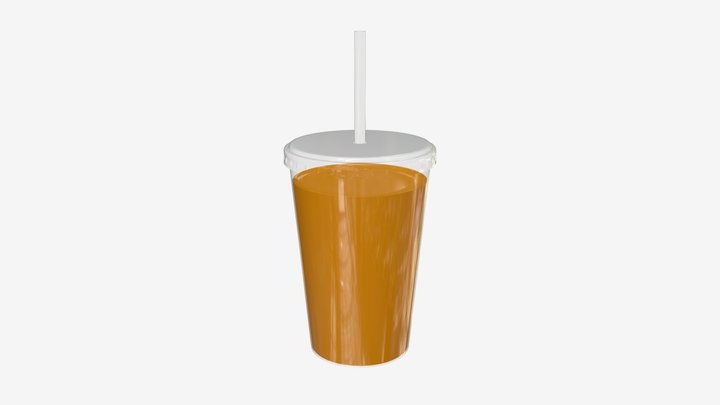 Plastic cup with juice and straw 3D Model