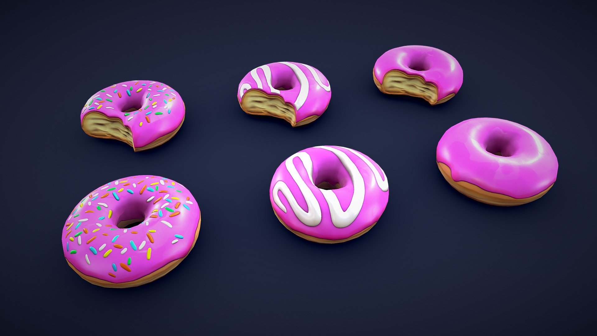 Stylized Pink Donuts Low Poly Buy Royalty Free 3d Model By Larkart Store Larkart 7205