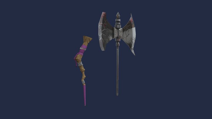 Staff and Axe of Fern and Stark 3D Model
