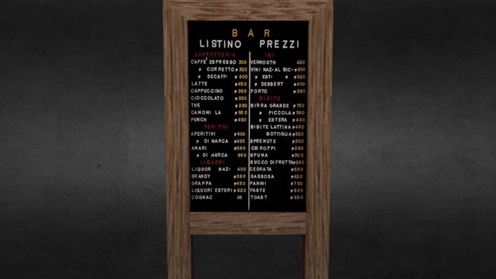 Restaurant menu board prop 3D Model