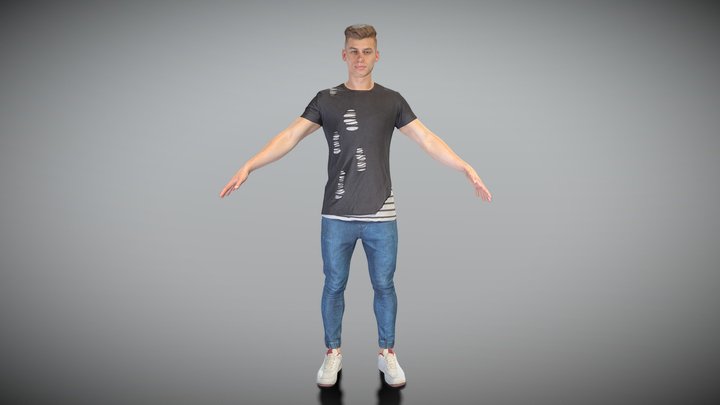 Handsome man in casual t-shirt and jeans 417 3D Model