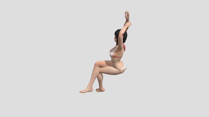 Japanese girl with pink and white bikini 3D Model