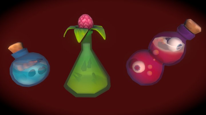 Potion Bottles: Frost, Thorns, & Insight 3D Model