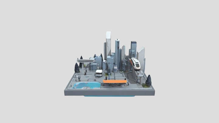 An isometric 3D model of a futuristic smart city 3D Model