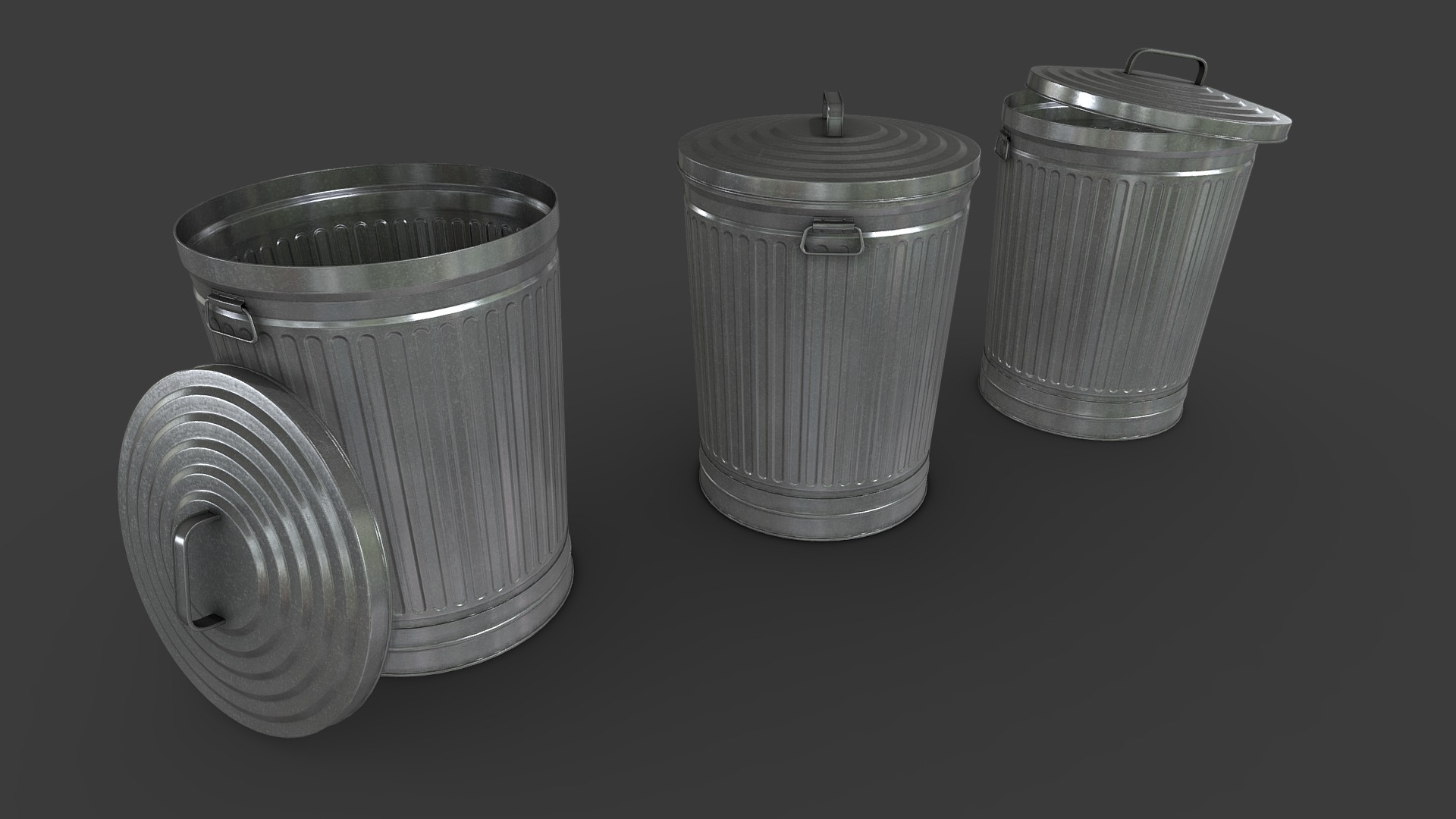 3D model Metal Trash Can - This is a 3D model of the Metal Trash Can. The 3D model is about a few metal containers.
