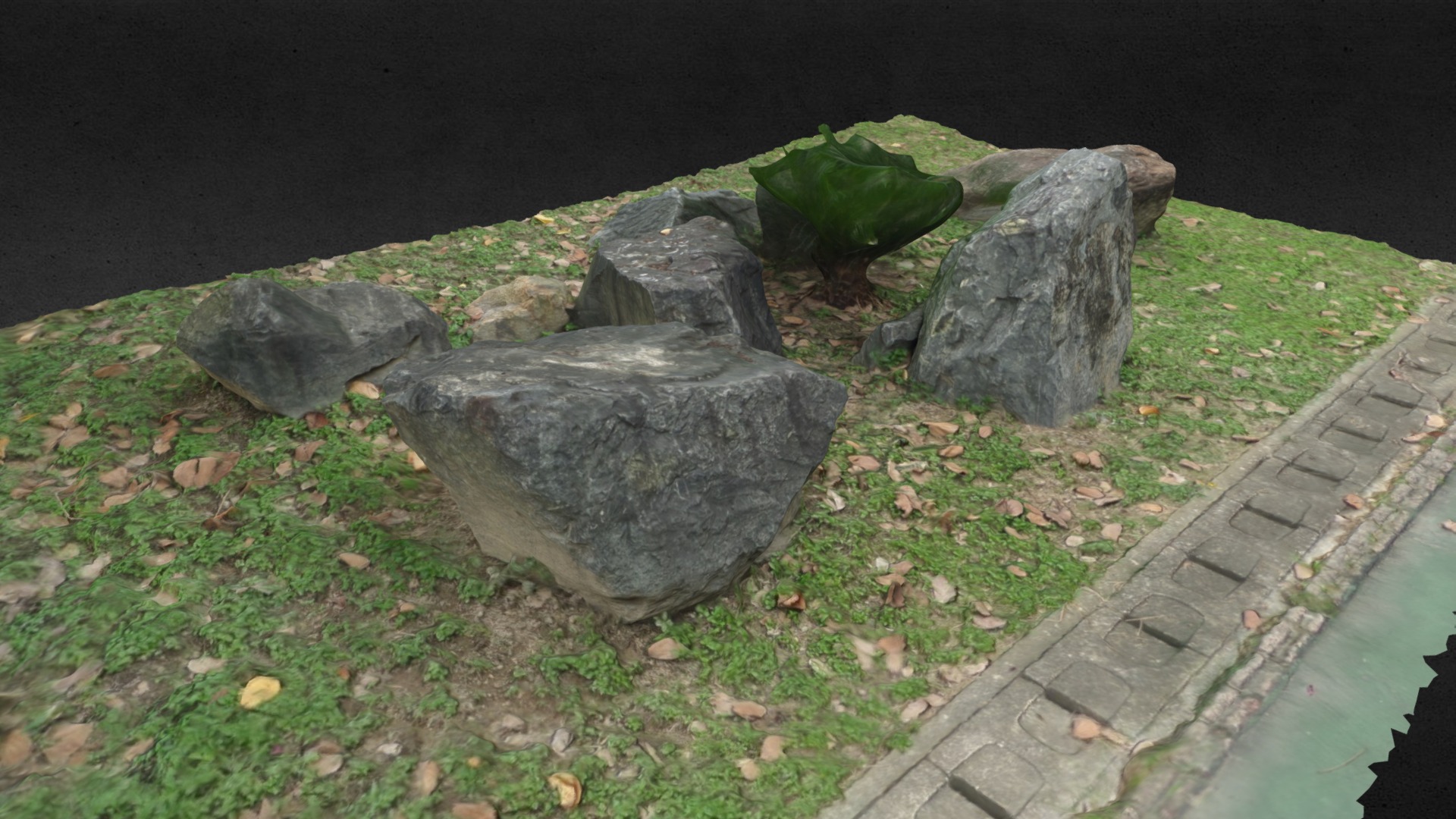 3D model Rocks By The River - This is a 3D model of the Rocks By The River. The 3D model is about a group of rocks on a stone surface.