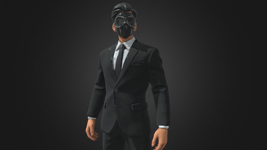 Dark Suited Spy with Detailed Black & White Mask